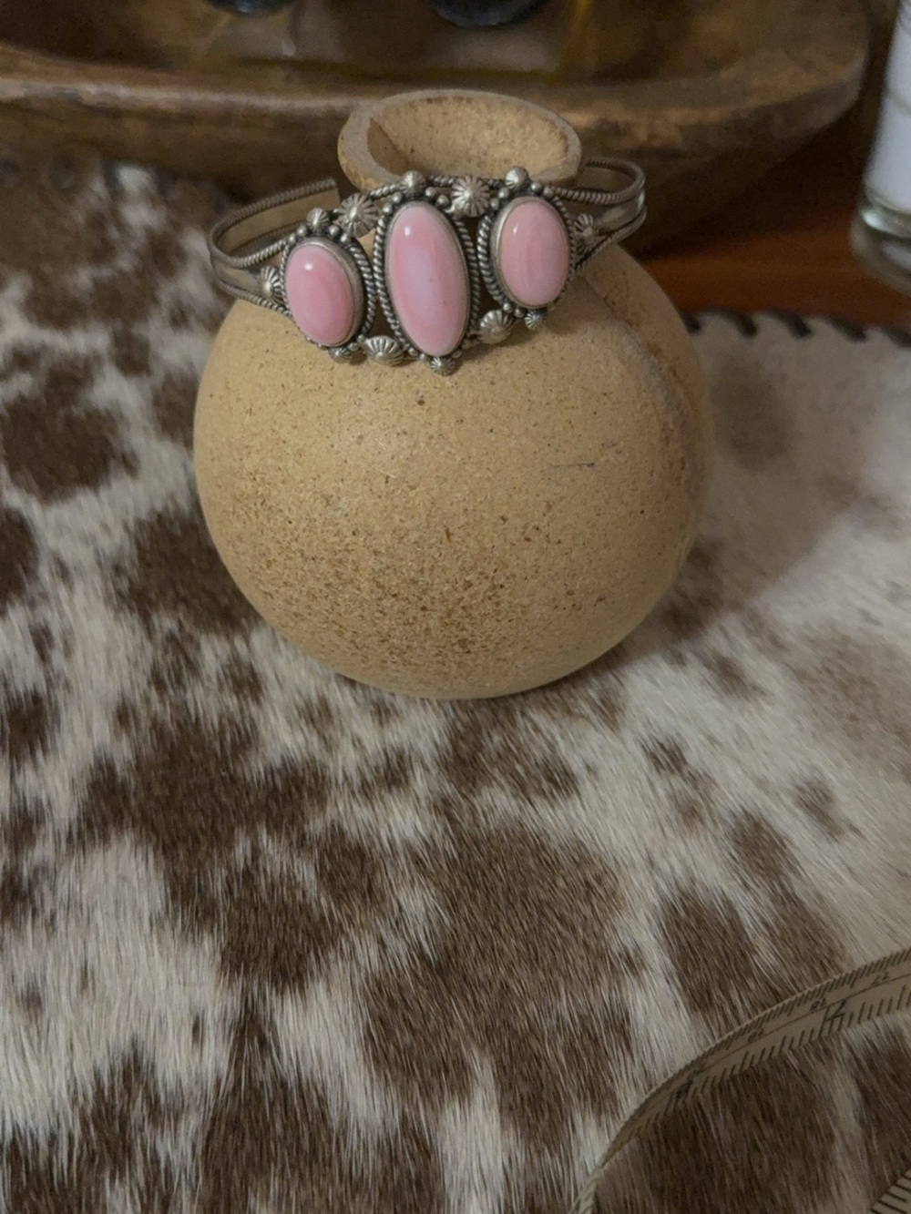 Sterling Silver Pink Conch Cuff Bracelet - Picture 6 of 14